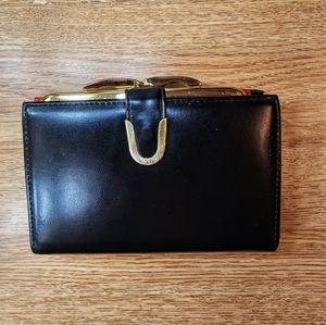 Glossy black and red leather wallet